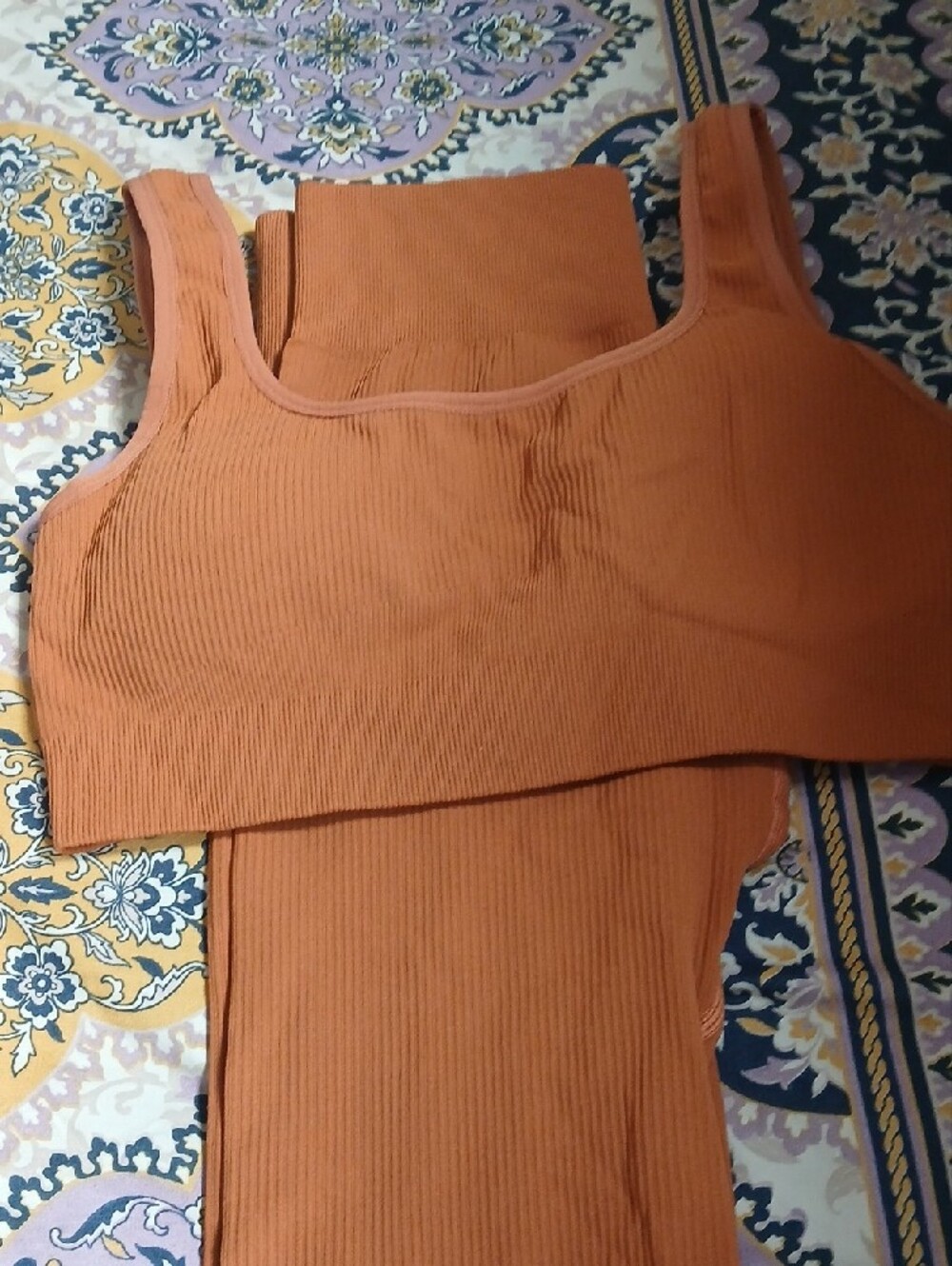 Women's Workout Outfits Ribbed Tank 2 Piece Seamless High Waist Gym Outfit Sets View 3